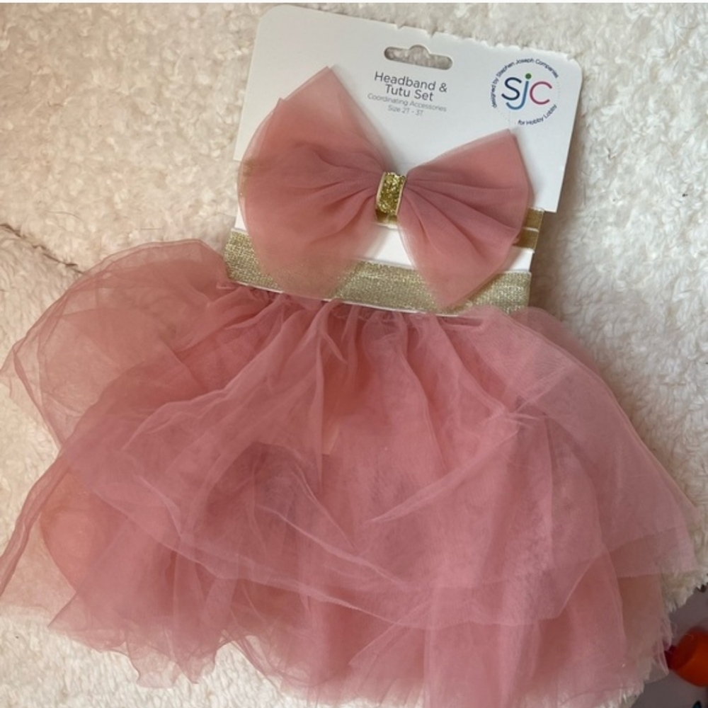 Pink Tulle Skirt and Bow Set
